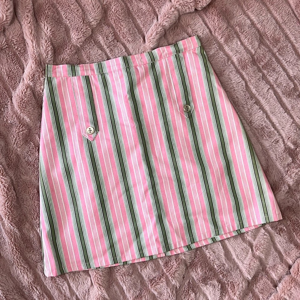 E.C. Star knee length pink and green striped skirt size small